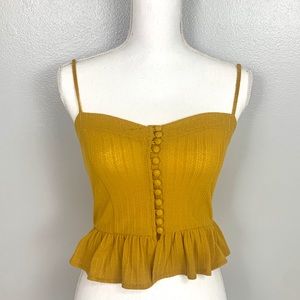 Forever 21 Mustard Yellow Button Down Peplum Top